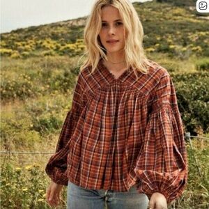 Doen Plaid V-Neck Women's Top - sz S